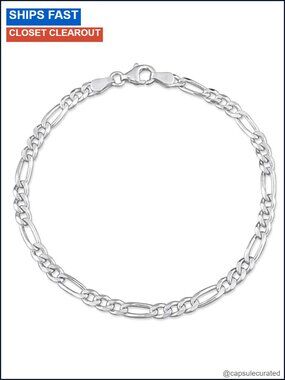Italian 925 Sterling Silver Figaro Link Chain Bracelet